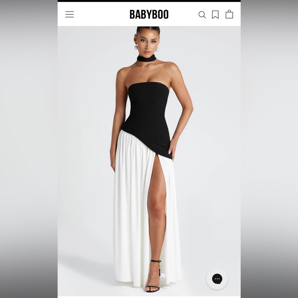 Chic Black and White Strapless Maxi Dress